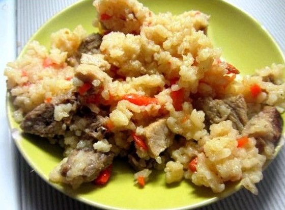Рис с мясом свинины на мангале, пошаговый кулинарный рецепт с фото